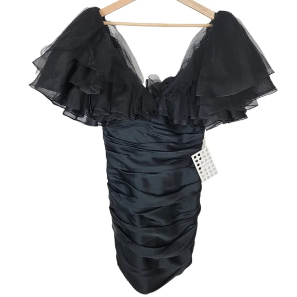 Khaite The Carmen Ruffle Ruched Crepe Back Satin Minidress Black NWT Siz… - Picture 4 of 11
